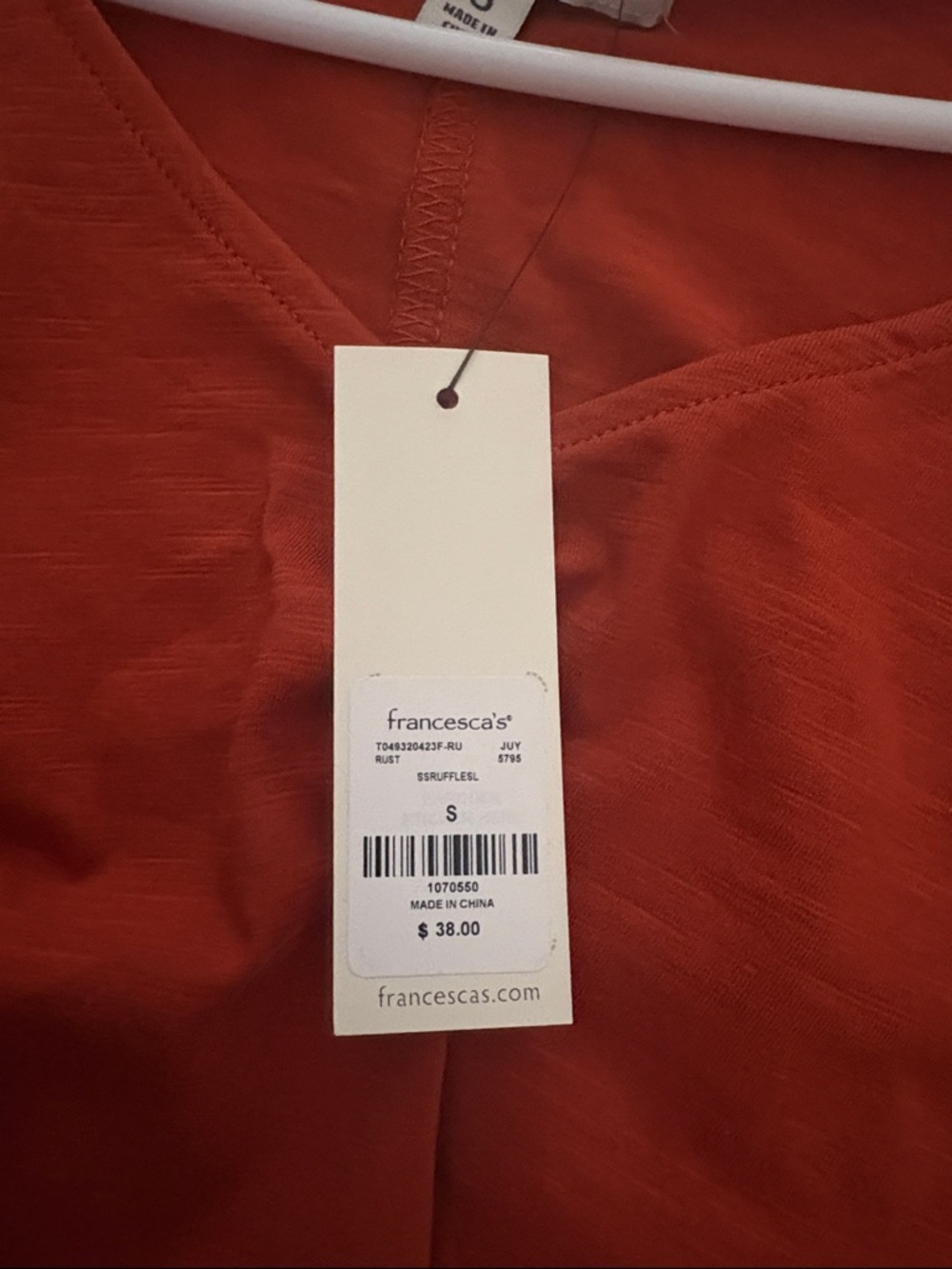 Francesca's Collections Rust Orange Ruffle Peasant Top - Picture 2 of 2
